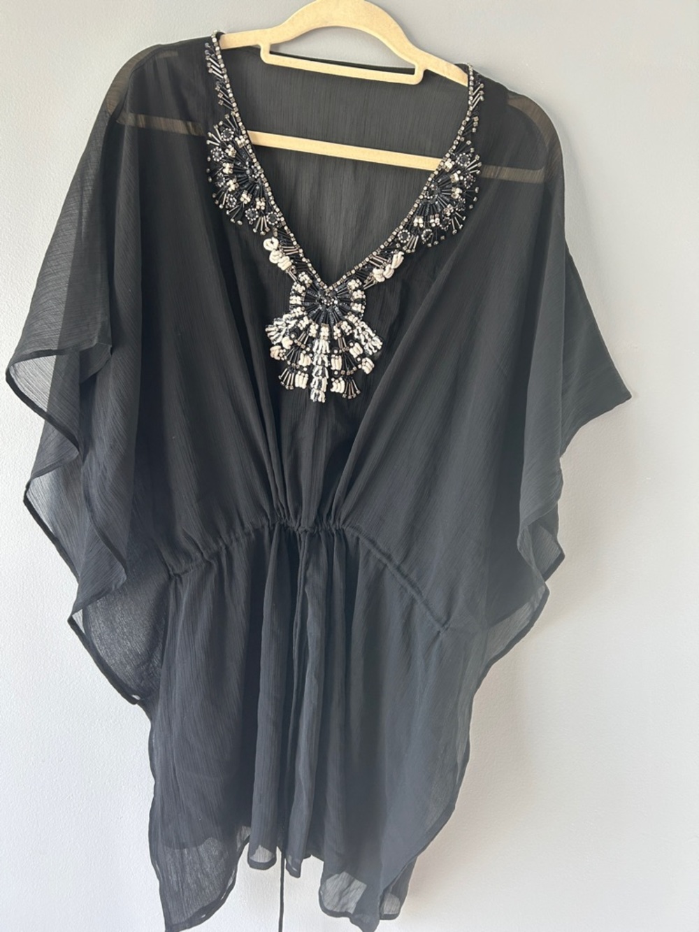 Black Beaded V-Neck Tunic Cover-Up